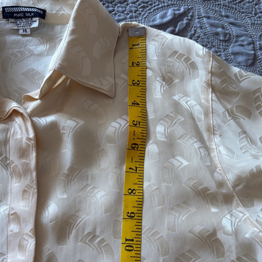 Vintage Pure Silk Champagne Blouse Art Deco Jacquard Button Front 14 Old Money - Picture 11 of 13